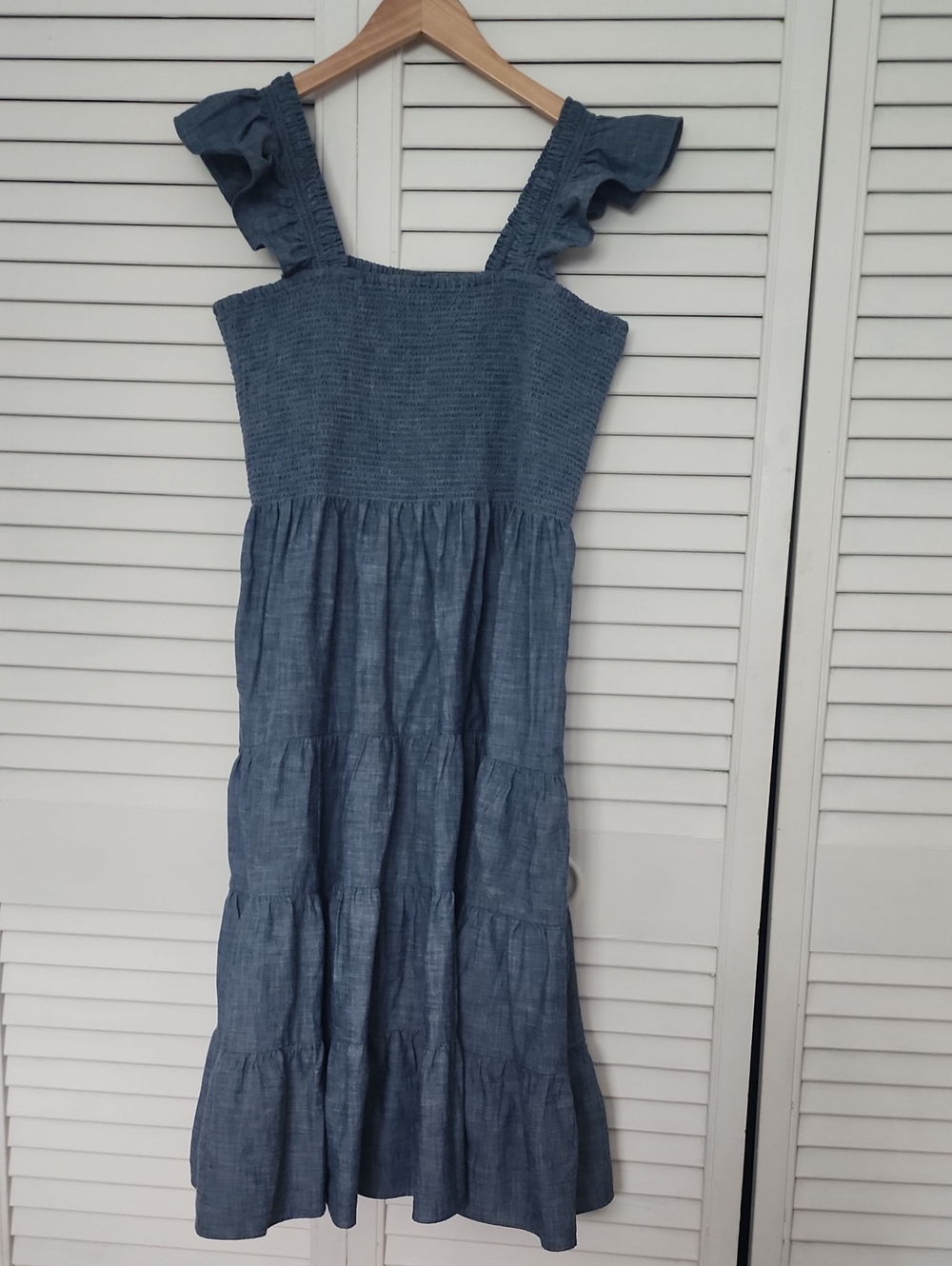 Lands' End Blue Smocked Tiered Sundress with Ruffled Straps
